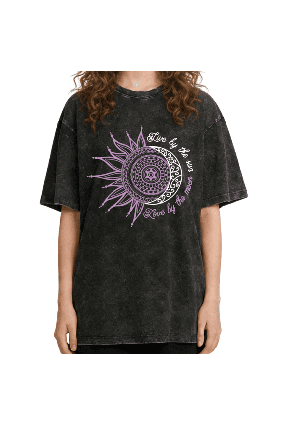 Women's Western Desert Vintage Comfortable Casual Washed Tee Country Southwest Black S-2XL Plus Size