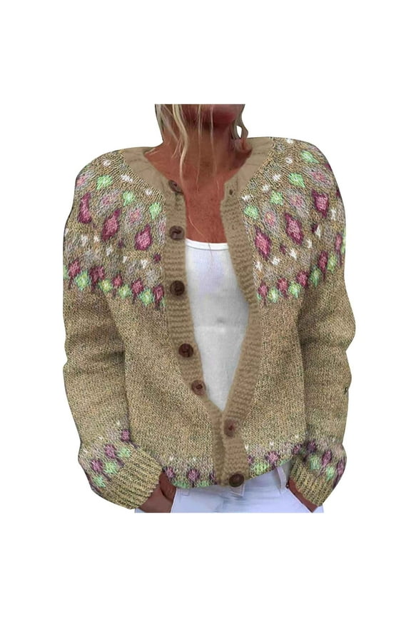 Women's Western Ethnic Cable Knit Sweater Cardigan Open Front Crochet Button Down Long Sleeve Cardigans Sweaters Fall Winter Warm Knit Coat