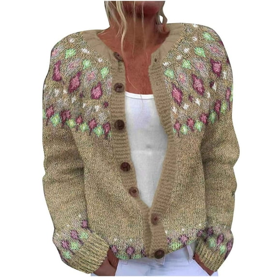 Women's Western Ethnic Cable Knit Sweater Cardigan Open Front Crochet Button Down Long Sleeve Cardigans Sweaters Fall Winter Warm Knit Coat