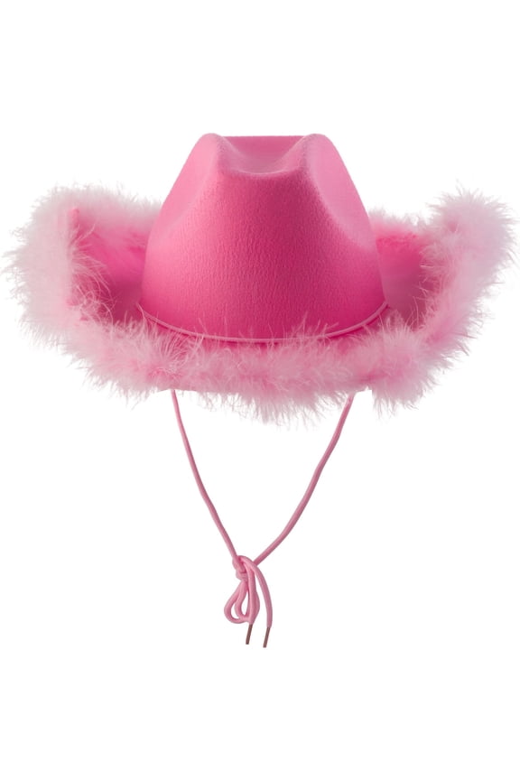 Women's Western Cowgirl Hat Cowboy Hat with Brim for Bachelorette Halloween Festival Theme Party Costume Accessories - Pink