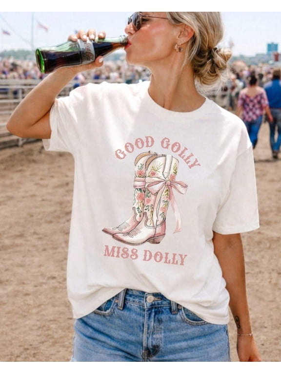 Women's Western Floral Cowboy Boot Graphic T-Shirt, Casual Country Rodeo Short Sleeve Crew Neck Tee