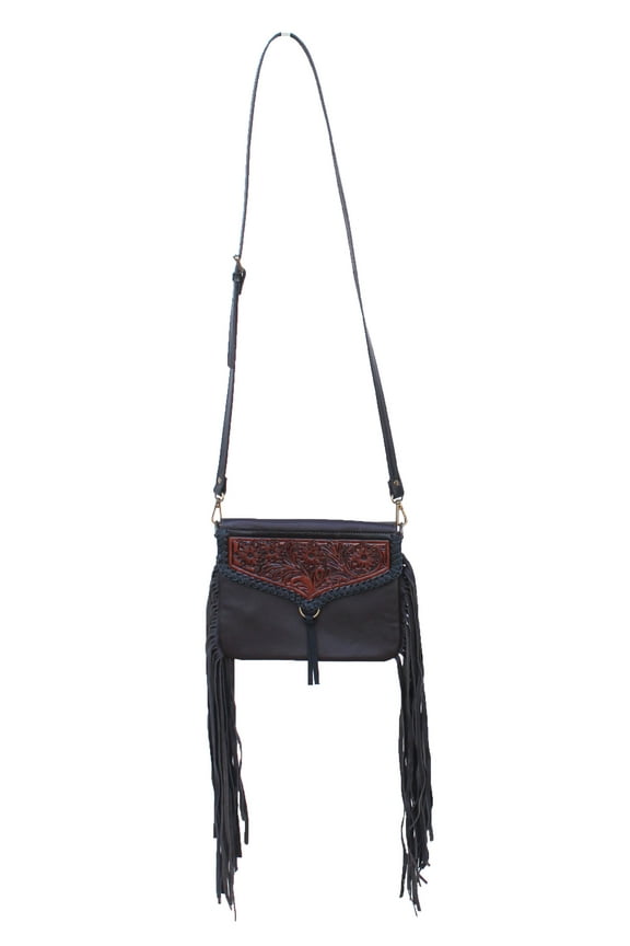 Women's Western Floral Tooled Leather Shoulder Purse Hand bag Cross Body 27FK07