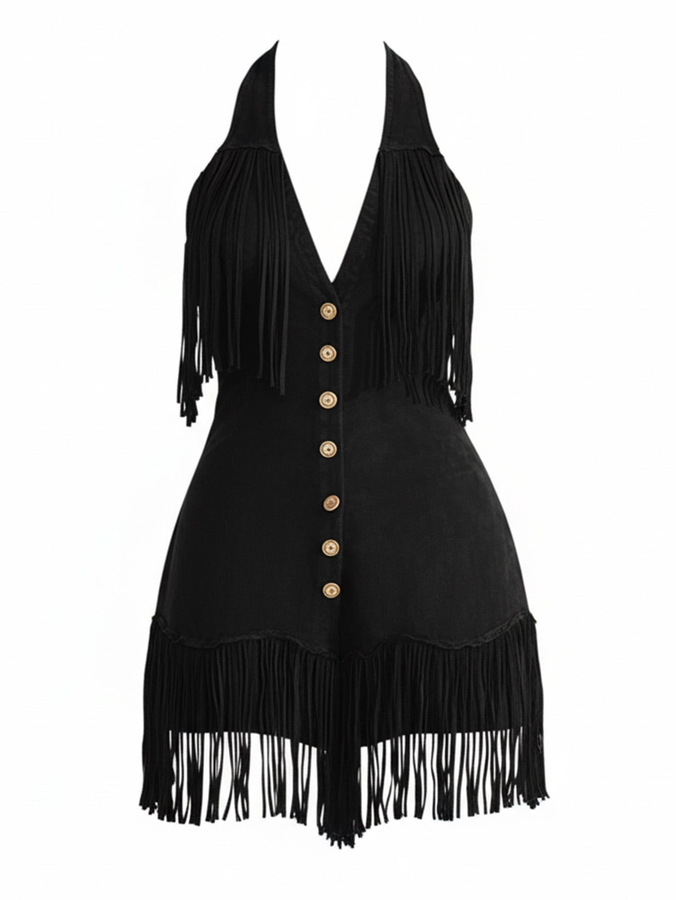 black mini dress country concert YOSZO Women's Western Fringe Dress, Sleeveless V-Neck Button Down, Chic Outfit, Retro Cowgirl Fashion Women, Size: US Size little black dress with cowboy boots