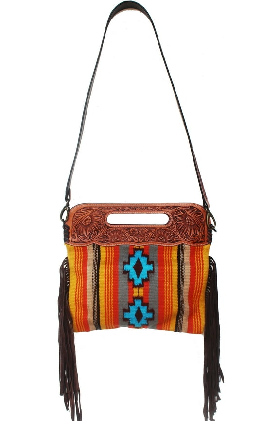 Women's Western Handwoven Wool Rodeo Cowgirl Purse Shoulder Handbag 27FK46