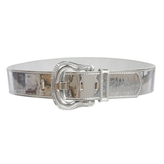 Women's Western High Waist Wide Patent Fashion Plain Leather Belt