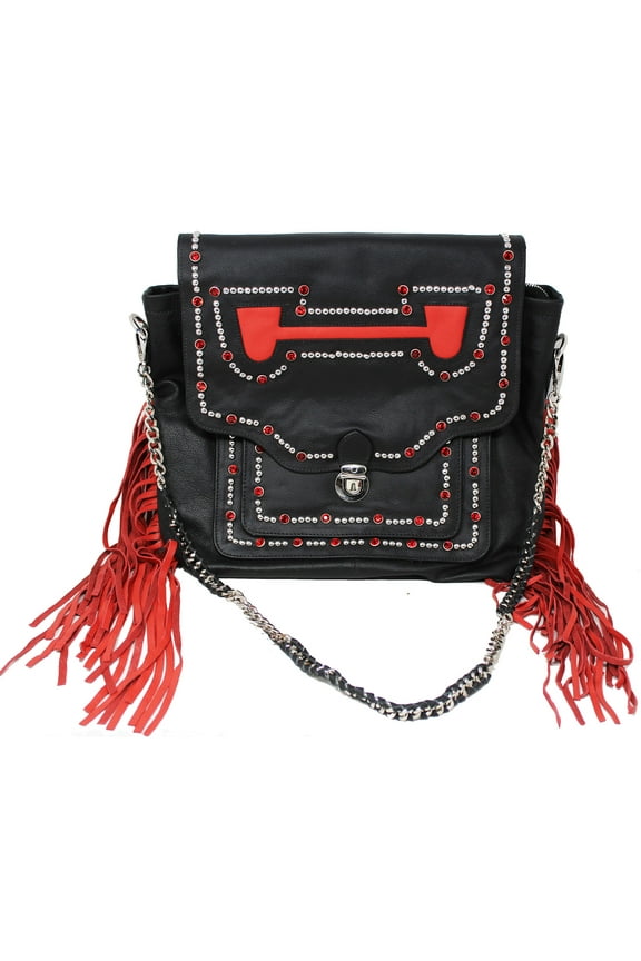 Women's Western Rodeo Cowgirl Leather Shoulder Handbag Red Rhinestone 18AA01RD