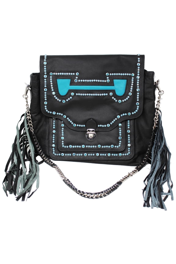 Women's Western Rodeo Cowgirl Leather Shoulder Handbag Turquoise Rhinestone 18AA01TR