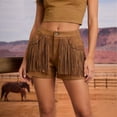 thumbnail image 1 of Women's Western Rodeo Fringe Suede Shorts Vintage Low Rise Mini Shorts Brown XXL, 1 of 7
