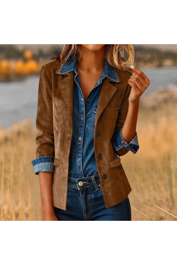 Women's Western Style Faux Suede Motorcycle Jacket, Autumn Winter Casual Blazer, Oversized Lapel Button Down Coat, Retro Inspired Outerwear, Versatile Everyday Jacket Brown XXXL