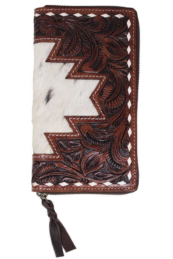 Women's Western Turquoise Rhinestone Feather Leather Wallet Zippered Clutch 18FKW32C