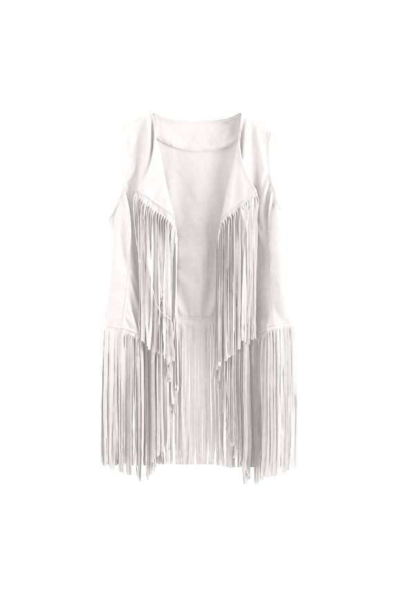 Women's Western Vest with Fringe Tassel Vest 70s Hippie Faux Suede Sleeveless Jacket Vintage Open Front Cardigan Waistcoat Outwear Tops