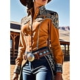 thumbnail image 1 of Women's Western Vintage Shirt Solid Long Sleeve Floral Embroidered Single-Breasted Autumn Tops For Female Cowgirl Casual Shirts, 1 of 5