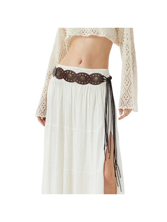 Women's Western Wide Belt Cowgirl Boho Disc Belt for Dresses Jeans