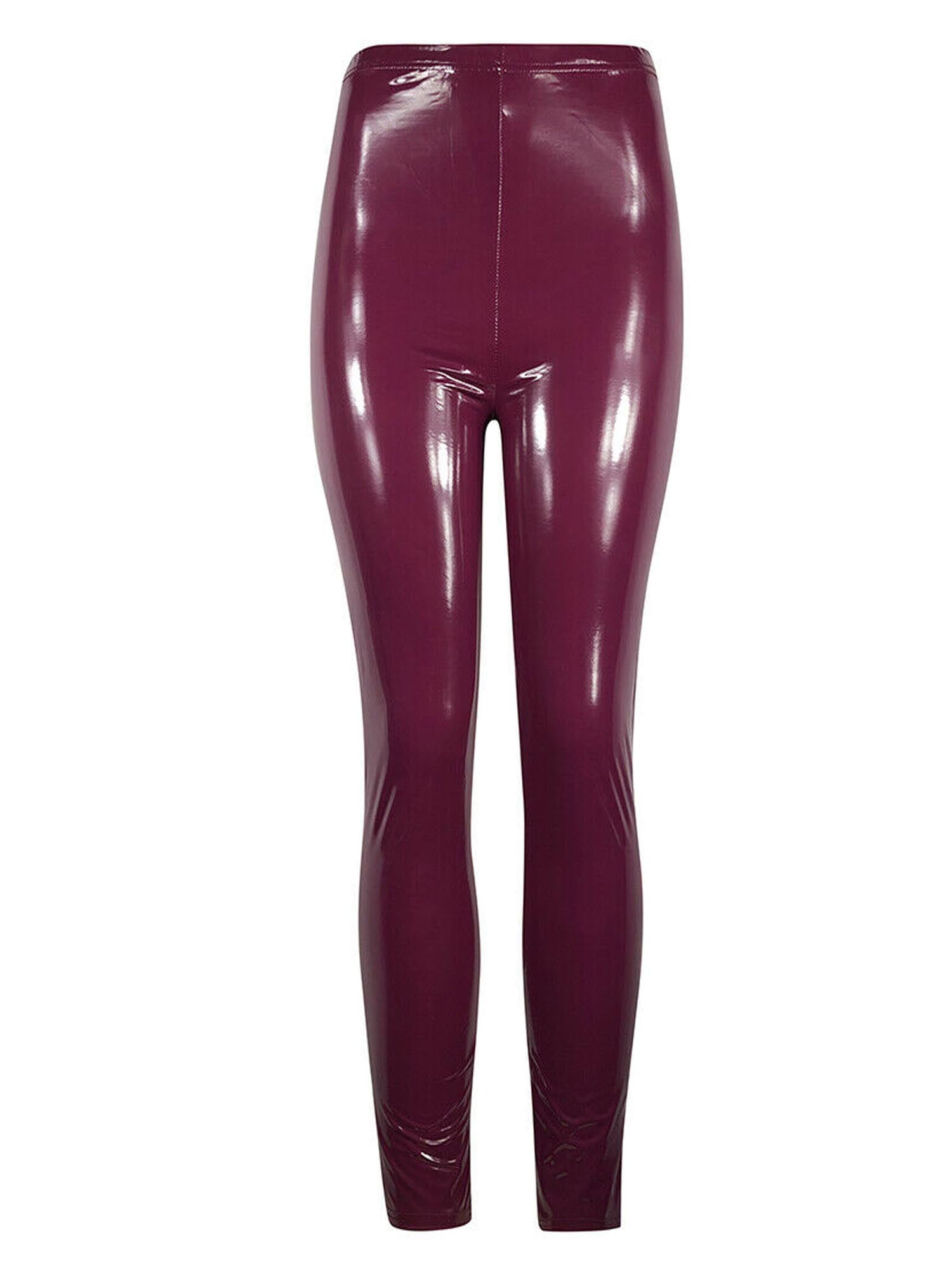 Women's Wet Look Stretchy Leather Pants High Waist Skinny PU Leather Pencil  Trousers Long Trousers 