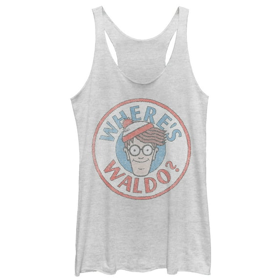 Women's Where's Waldo Retro Character Circle Racerback Tank Top White Heather X Small