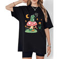 thumbnail image 1 of Women's Whimsical "Disappointed But Not Surprised" Frog On Mushroom Graphic Casual T Shirt Short Sleeve Round Neck Top Black S-5XL, 1 of 5
