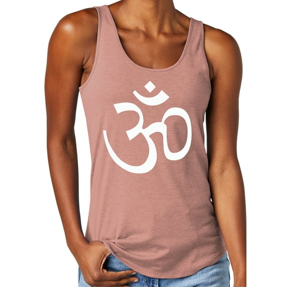 Women's White AUM Hindu Symbol Moisture-Wicking Relaxed Yoga Tank Top, 2XL Blush Frost