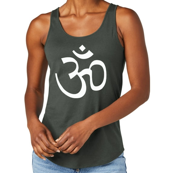 Women's White AUM Hindu Symbol Moisture-Wicking Relaxed Yoga Tank Top, 2XL Deepest Grey