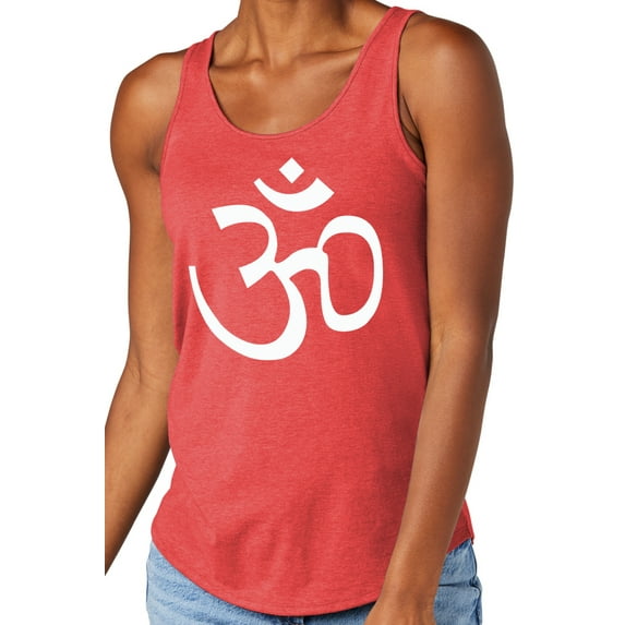 Women's White AUM Hindu Symbol Moisture-Wicking Relaxed Yoga Tank Top, 3XL Red Frost