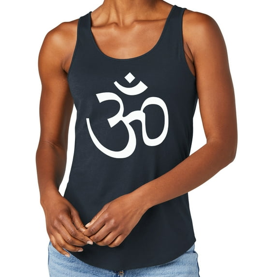 Women's White AUM Hindu Symbol Moisture-Wicking Relaxed Yoga Tank Top, Extra-Small New Navy