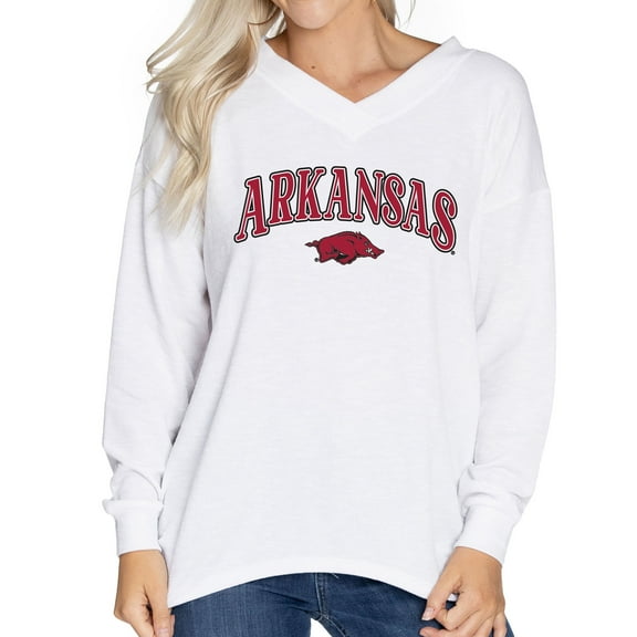 Women's White Arkansas Razorbacks Oversized Bailey Long Sleeve V-Neck Tri-Blend Tunic