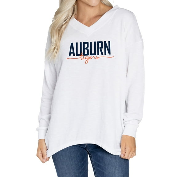 Women's  White Auburn Tigers Bailey V-Neck Long Sleeve T-Shirt
