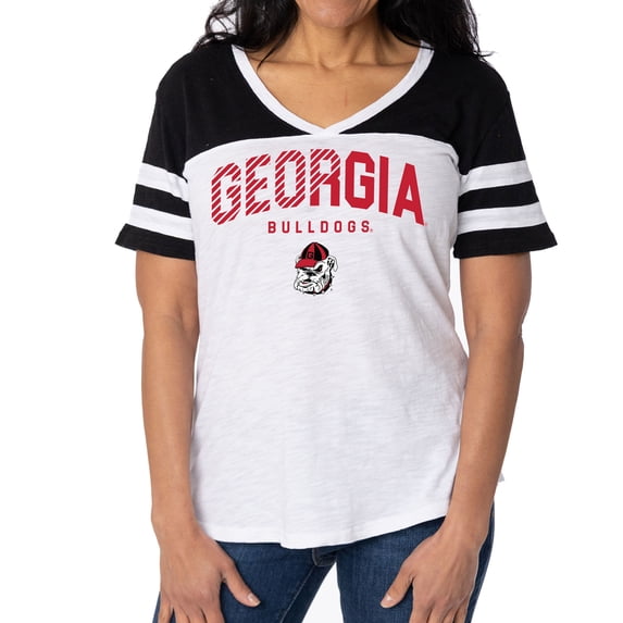 Women's White/Black Georgia Bulldogs Silvey Color Block Jersey T-Shirt