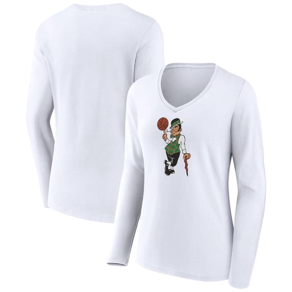 Women's White Boston Celtics Alternate Logo V-Neck Long Sleeve T-Shirt