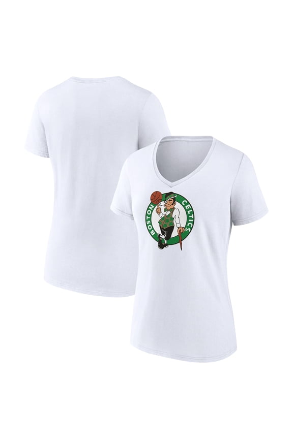 Women's White Boston Celtics Logo V-Neck T-Shirt