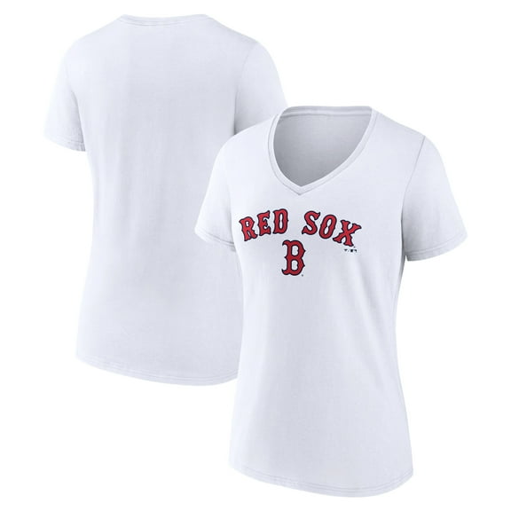 Women's White Boston Red Sox Team Lockup V-Neck T-Shirt