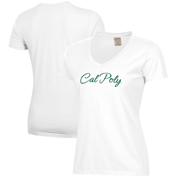 Women's White Cal Poly Mustangs Script Logo Comfort Wash V-Neck T-Shirt