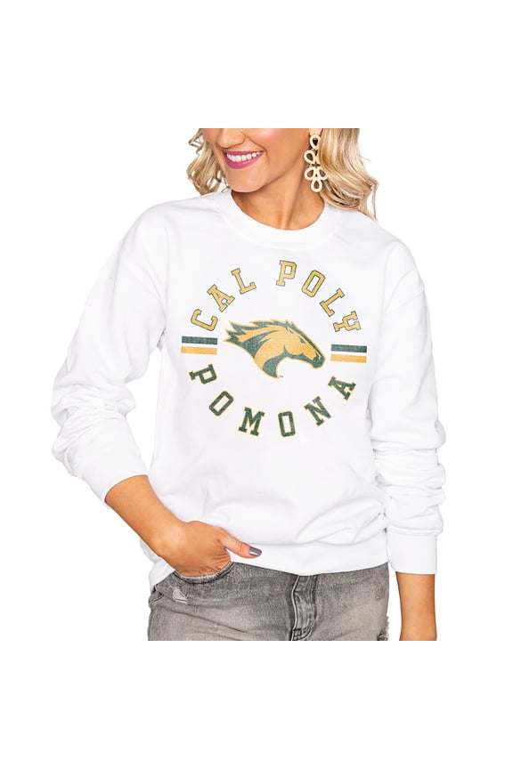 Women's Gameday Couture White Cal Poly Pomona Broncos Oversized Vintage Days Perfect Crew Sweatshirt