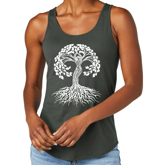Women's White Celtic Tree Moisture-Wicking Relaxed Yoga Tank Top, 4XL Deepest Grey