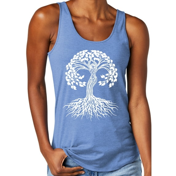 Women's White Celtic Tree Moisture-Wicking Relaxed Yoga Tank Top, Large Maritime Frost
