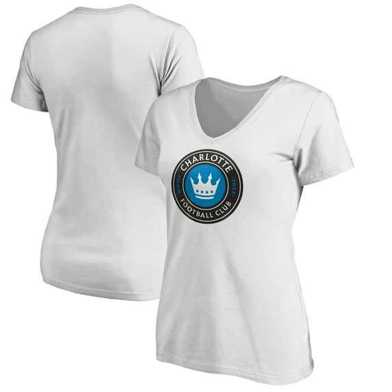 Women's White Charlotte FC Official Logo V-Neck T-Shirt