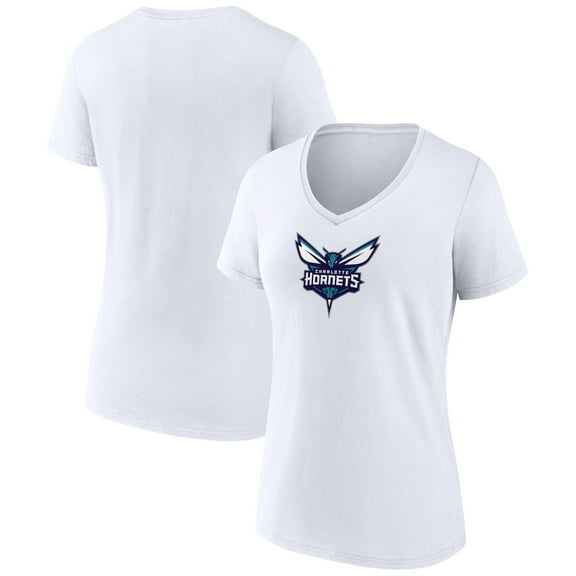 Women's White Charlotte Hornets Logo V-Neck T-Shirt