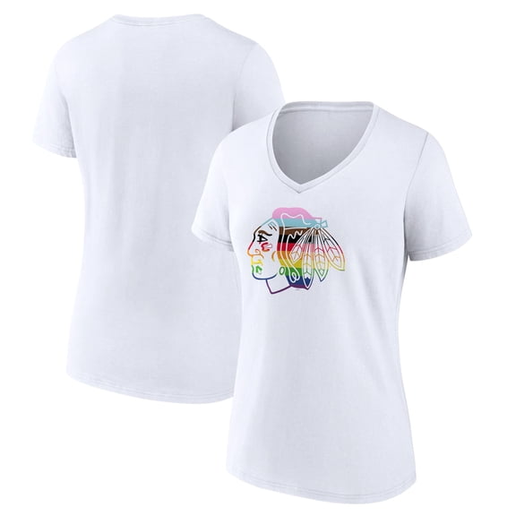 Women's White Chicago Blackhawks Team Pride Logo V-Neck T-Shirt