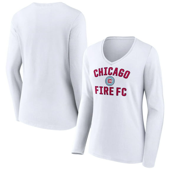 Women's White Chicago Fire Victory Arch Logo Long Sleeve V-Neck T-Shirt