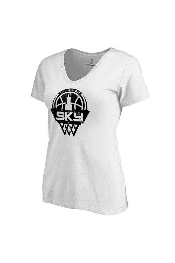 Women's White Chicago Sky Marble V-Neck T-Shirt