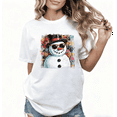 thumbnail image 1 of Women's White Christmas Cool Snowman Graphic Tees Print Tshirt Shirts Festive Holiday Winter Casual Stylish Tops S-5XL, 1 of 5