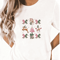 thumbnail image 1 of Women's White Christmas Pink & Green Festive Graphic Tees Print Tshirt Shirts Holiday Winter Casual Cute Tops S-5XL, 1 of 5