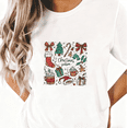 thumbnail image 1 of Women's White Christmas Print Tshirt Graphic Tees Shirts Christmas Season Tree Sock Gift Bow Festive Tops S-5XL, 1 of 5