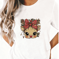 thumbnail image 1 of Women's White Christmas Print Tshirt Graphic Tees Shirts Cute Reindeer Red Bow Lights Festive Tops S-5XL, 1 of 5