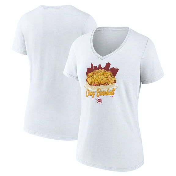 Women's  White Cincinnati Reds Chili V-Neck T-Shirt