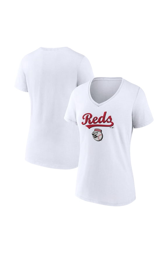 Women's White Cincinnati Reds Team Lockup V-Neck T-Shirt