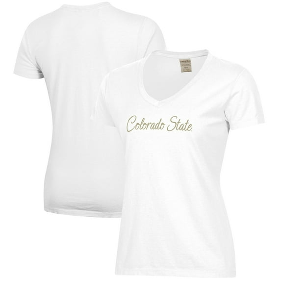 Women's White Colorado State Rams Script Logo Comfort Wash V-Neck T-Shirt