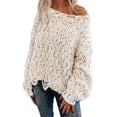 thumbnail image 1 of Women's White Colorful Confetti Distressed Knit Sweater, 1 of 11