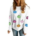 thumbnail image 1 of Women's White Colorful Pumpkin Sequin Patched Drop Shoulder Sweatshirt for Fall - [ZhiHiMeRi] | 2XL, 1 of 6