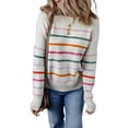 thumbnail image 1 of Women's White Colorful Striped Ribbed Trim Sweater - [ZhiHiMeRi] | (US 12-14)L, 1 of 12
