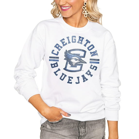 Women's Gameday Couture White Creighton Bluejays Oversized Vintage Days Perfect Crew Sweatshirt